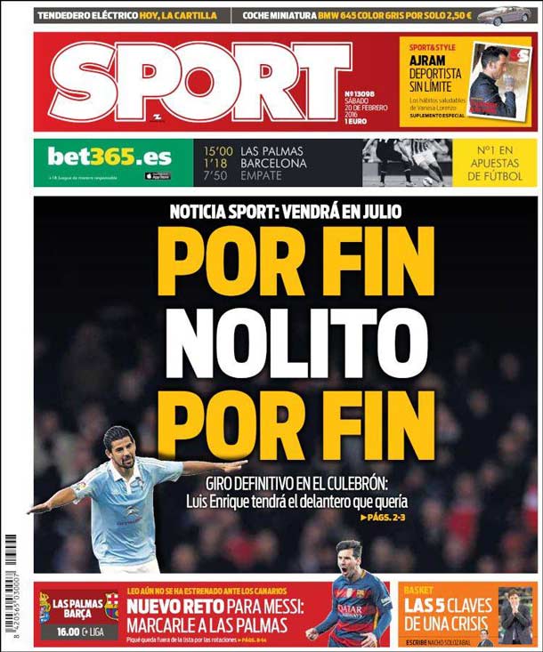 Cover Sport: At last Nolito