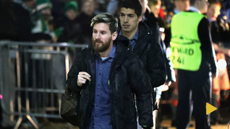 Spectacular arrival of the Barça to Celtic Park… With gaiteros!