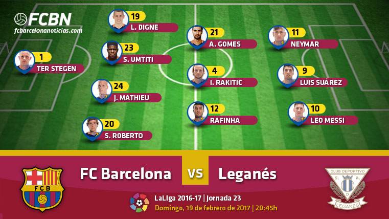 Alignments of the FC Barcelona-Leganés (League J23)