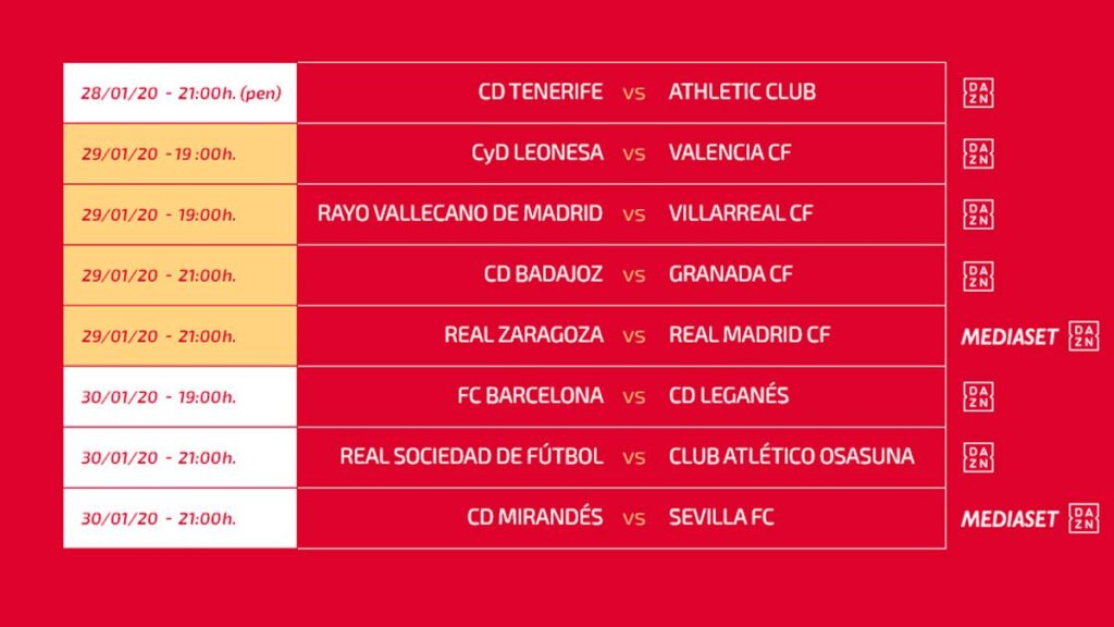 These are the schedules of the Copa del Rey round of 16