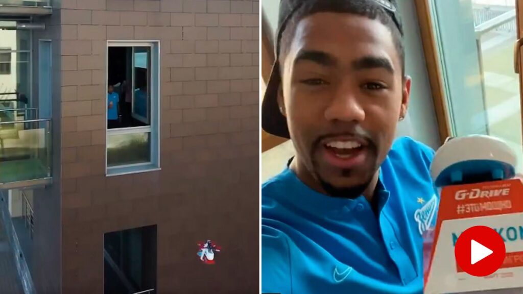 Zenit gives Malcom an award for Best Player of the Month, with a drone!