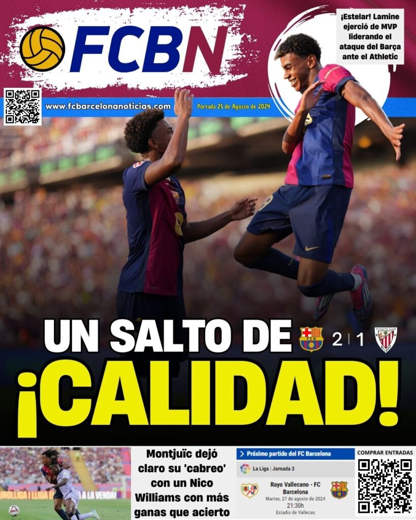 FCBN cover 08/24/2024: QUALITY LEAP! BARÇA 2-1 ATHLETIC