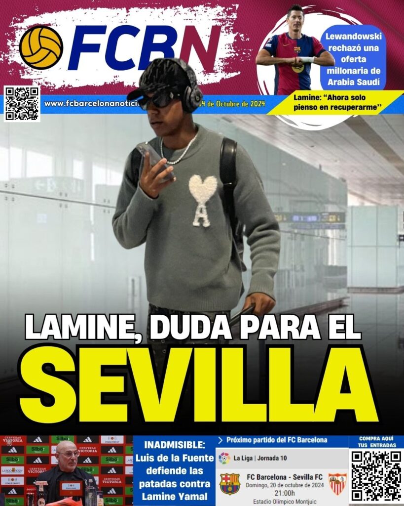 FCBN cover 10/14/2024: LAMINE YAMAL DOUBTFUL FOR BARÇA-SEVILLA