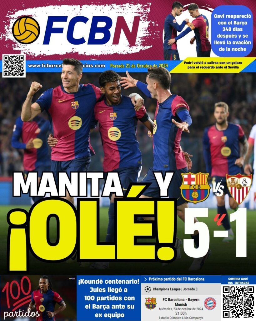 FCBN cover 10/21/2024: MANITA AND OLÉ (BARÇA-SEVILLA 5-1)