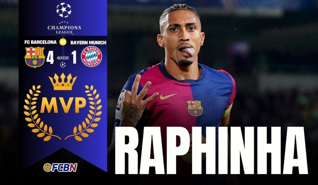 Raphinha, unstoppable! Hat-trick and historic display against Bayern (4-1)