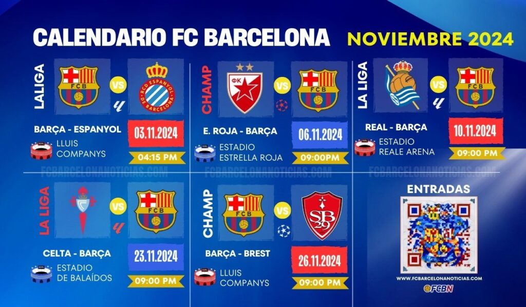 FC Barcelona calendar in November: Espanyol, Real Sociedad…