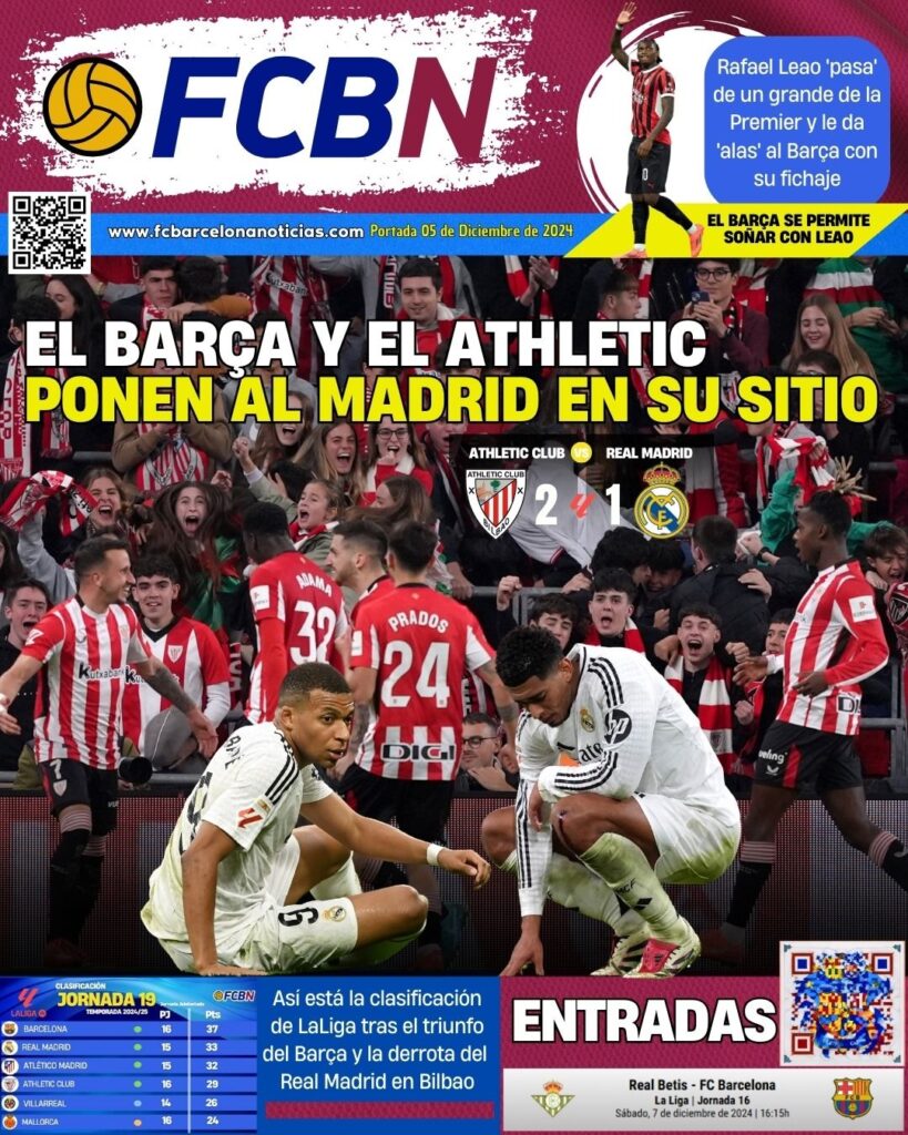 FCBN cover 12/05/2024: BARÇA AND ATHLETIC PUT MADRID IN ITS PLACE