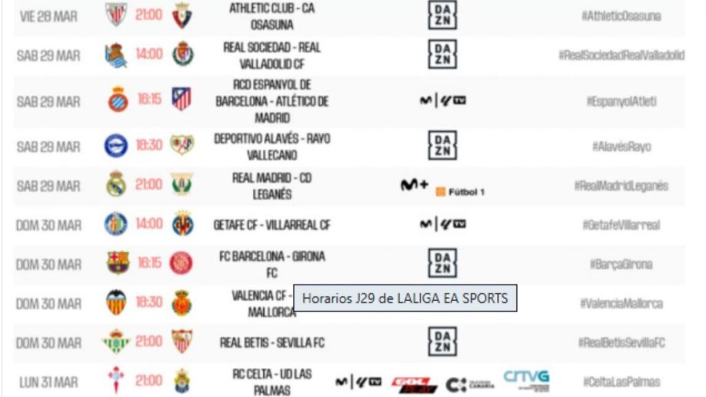 Matches, dates and schedules of the 29th round of LALIGA 2024/25