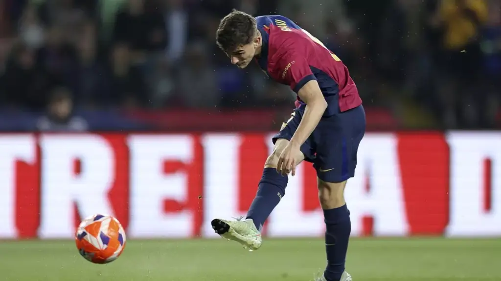 Gavi celebrates a goal in LaLiga 587 days later