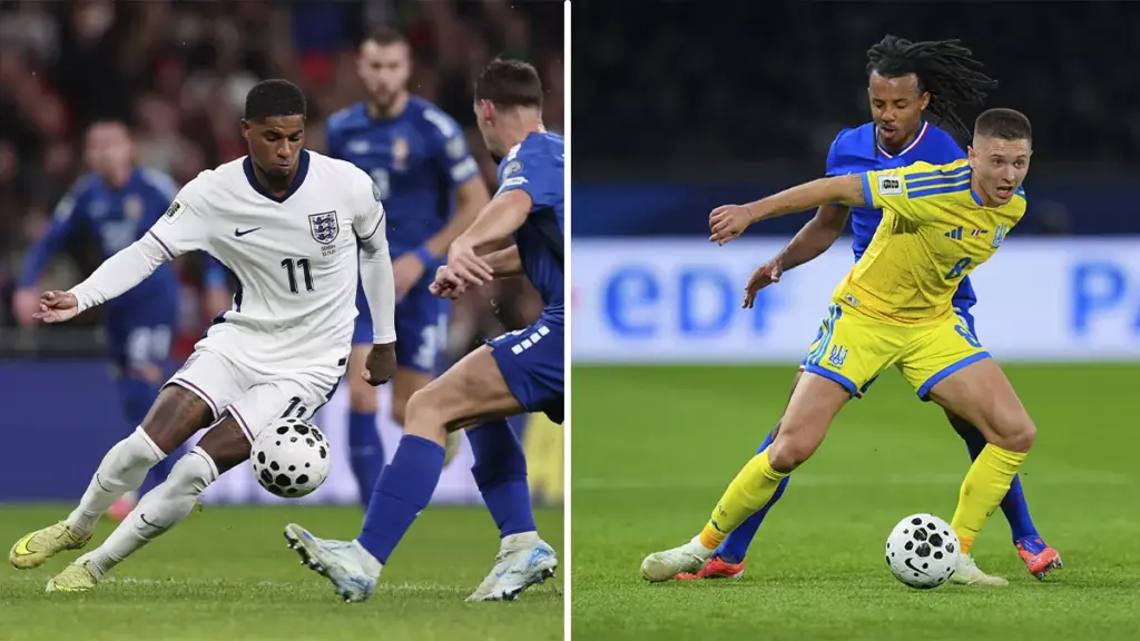 Rashford and Koundé celebrate their World Cup qualification with England and France