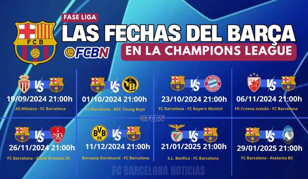 OFFICIAL! The FC Barcelona calendar for the 1st phase of the Champions League