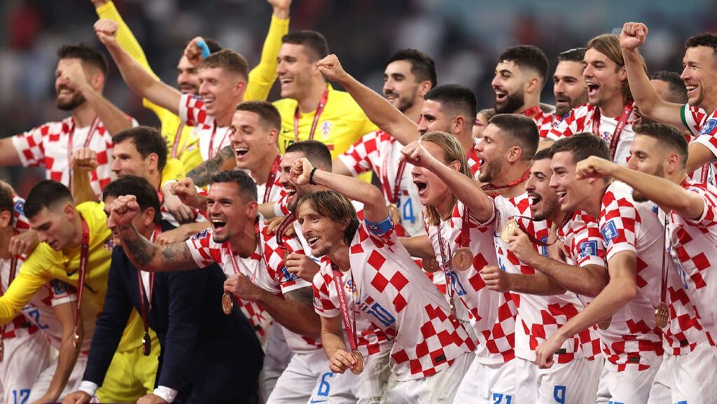 Croatian players celebrate third place