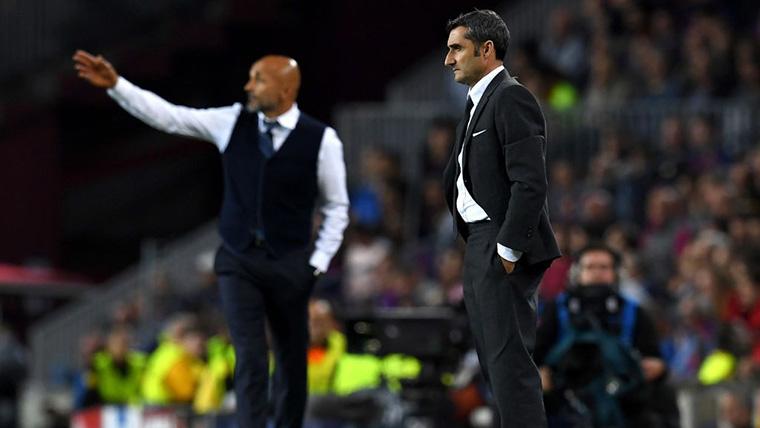 Valverde y Spalletti, durante el partido en el Camp Nou.