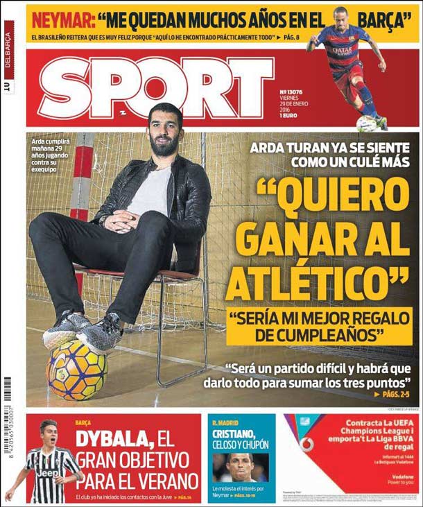 Cover of the newspaper sport, Friday 29 January 2016