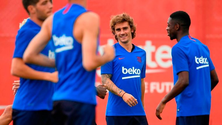 Antoine Griezmann in a training session of FC Barcelona