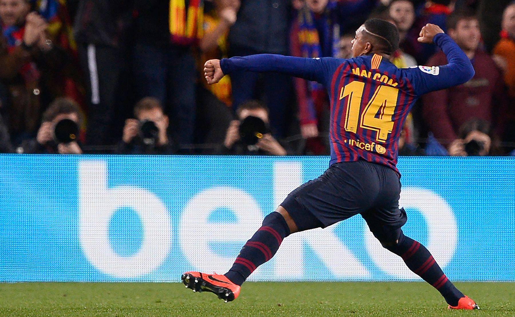 Malcom Oliveira, celebrating a scored goal against Real Madrid