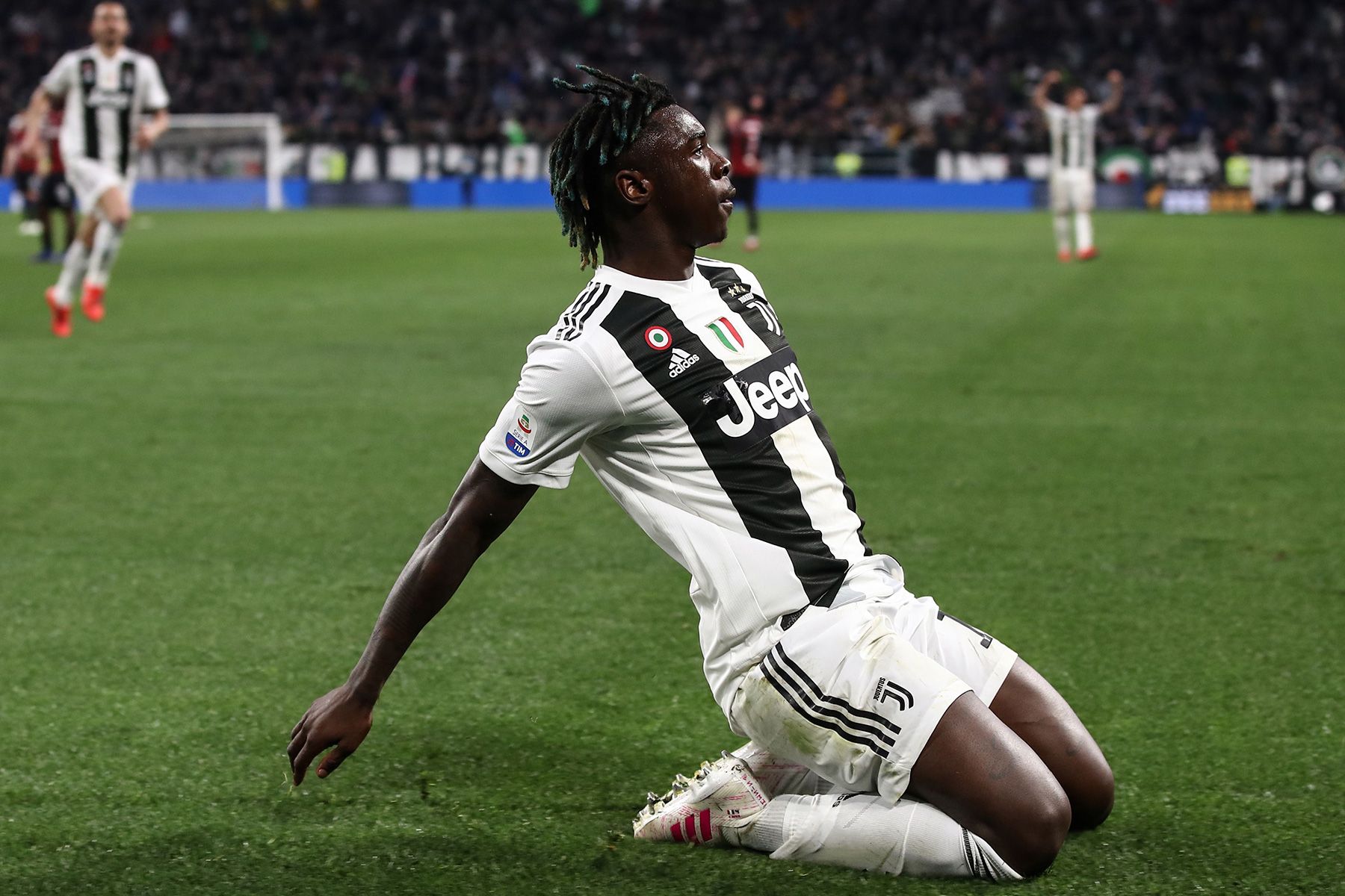 Moise Kean celebrates a goal with Juventus