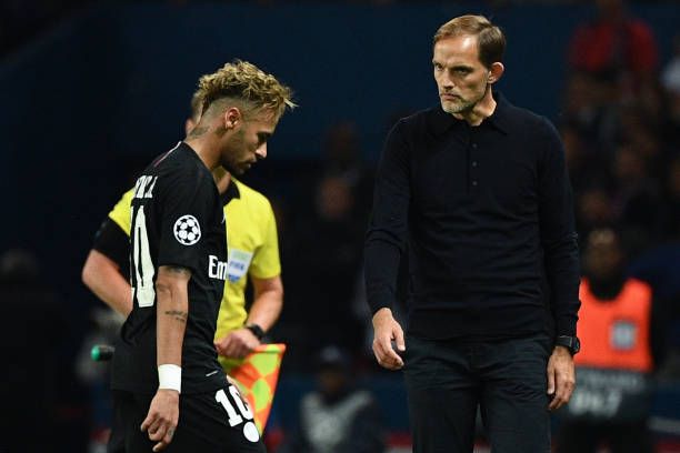 Neymar and Thomas Tuchel, after a match of PSG