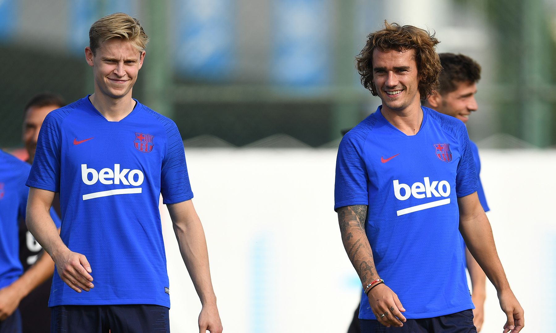 Antoine Griezmann and Frenkie de Jong, during a training with Barça