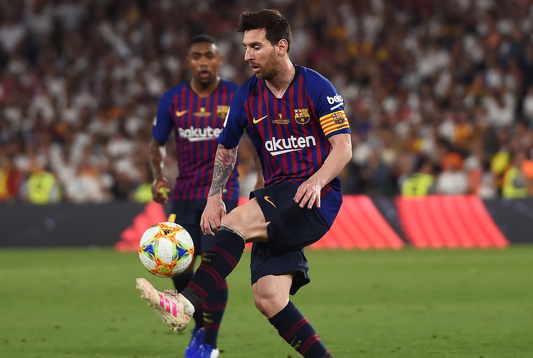 Leo Messi in the match against Valencia in the Copa del Rey final