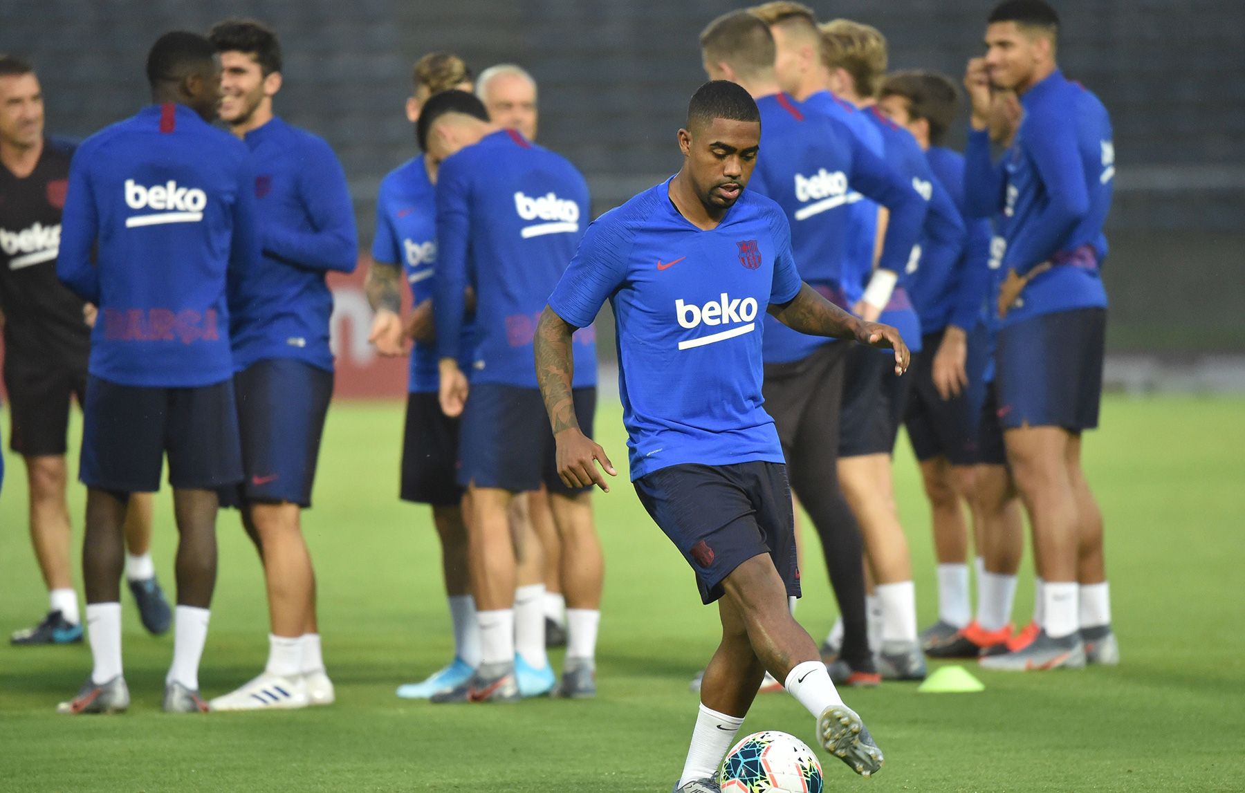 Malcom, durante un entrenamiento con el FC Barcelona