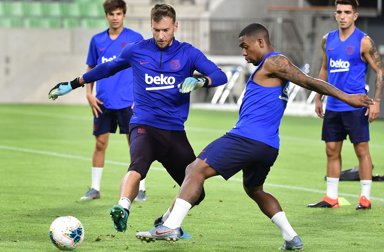 Malcom Oliveira, durante un entrenamiento con el Barcelona