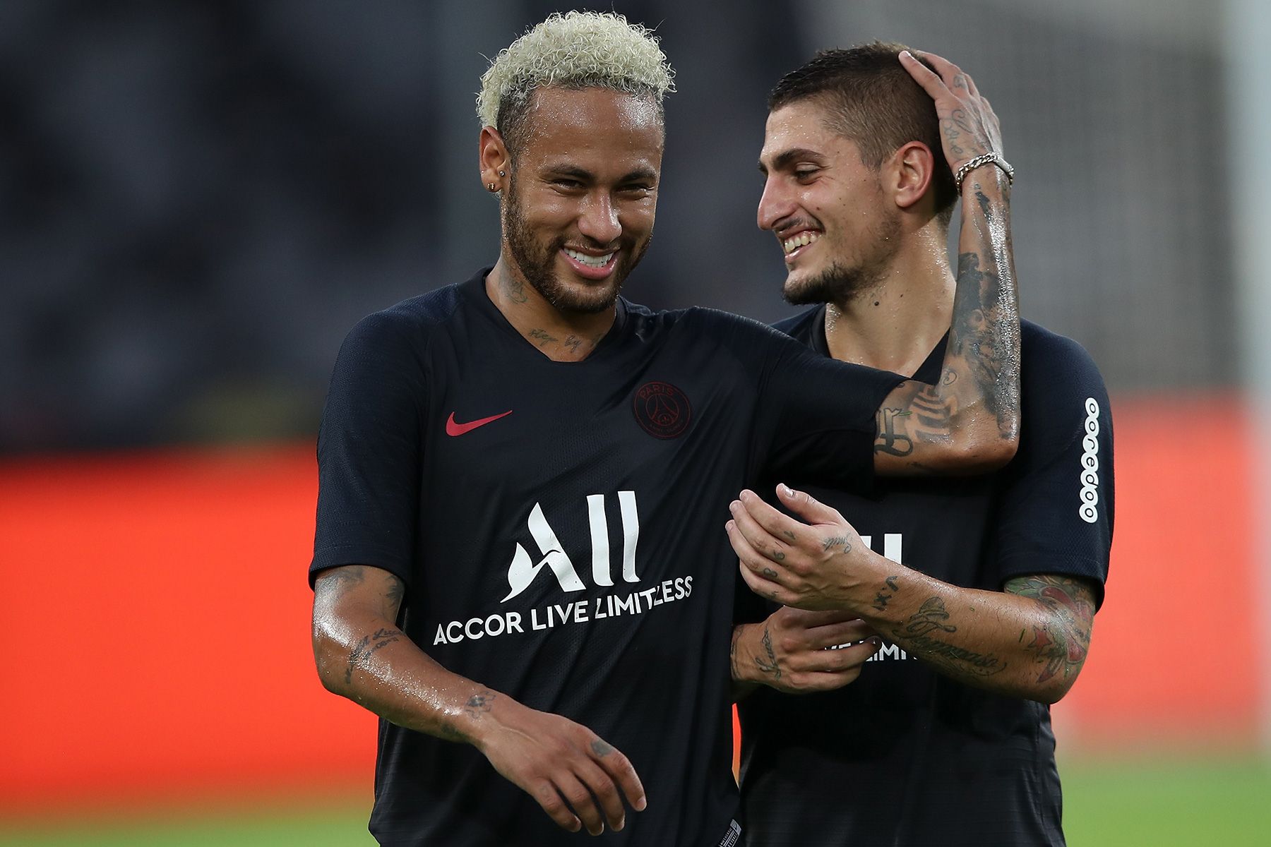 Neymar y Verratti en un entrenamiento del PSG