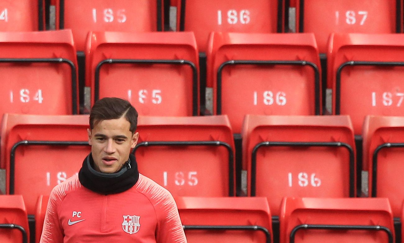 Philippe Coutinho, during a training with Barça