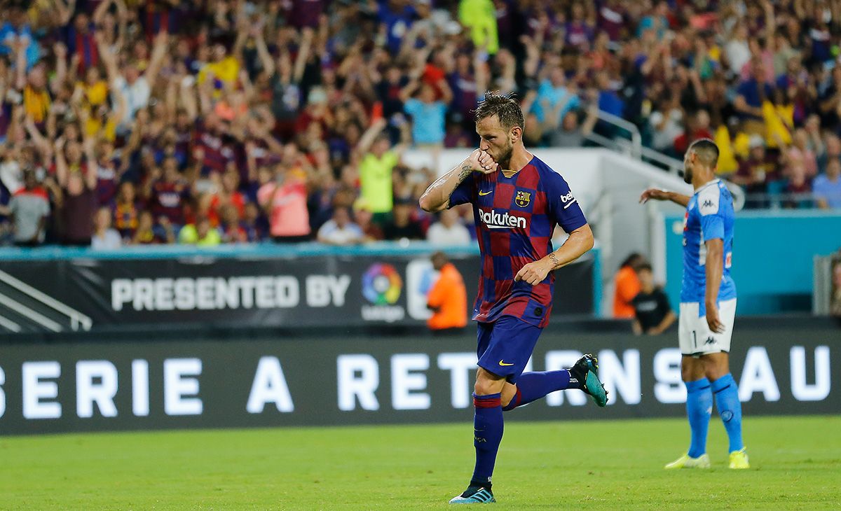 Rakitic, celebrating a goal against Napoli