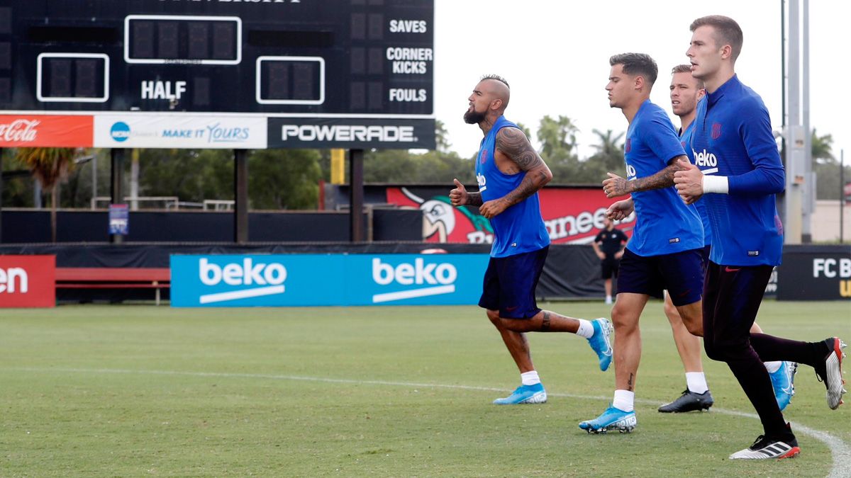 Philippe Coutinho en un entrenamiento de pretemporada del Barça