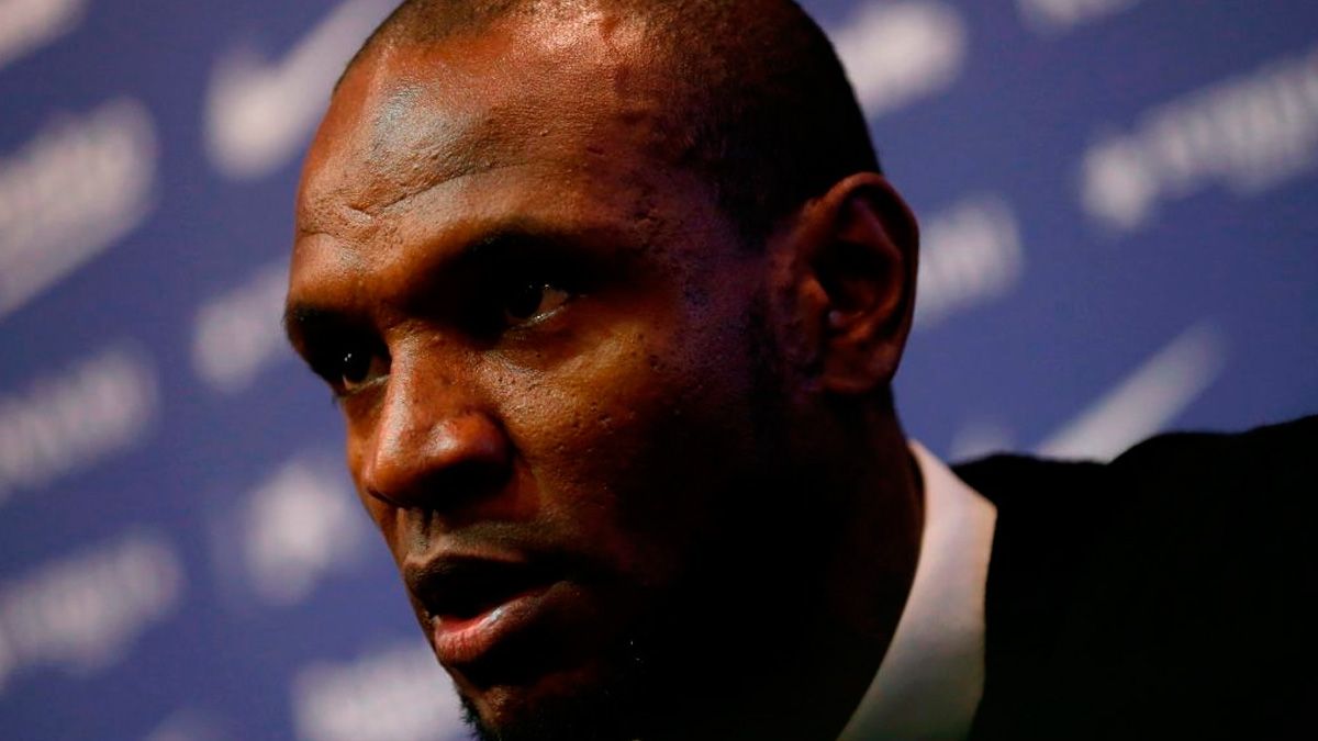 Éric Abidal, one of the transfers managers of Barça, in a press conference