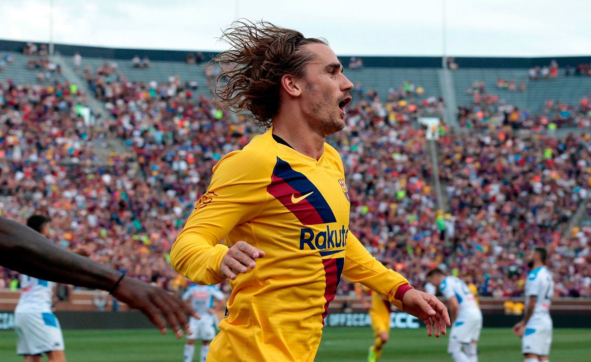 Griezmann, celebrating his first goal with Barça