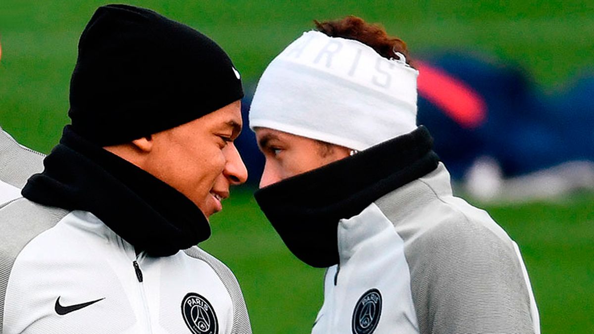 Neymar and Mbappé, during a training