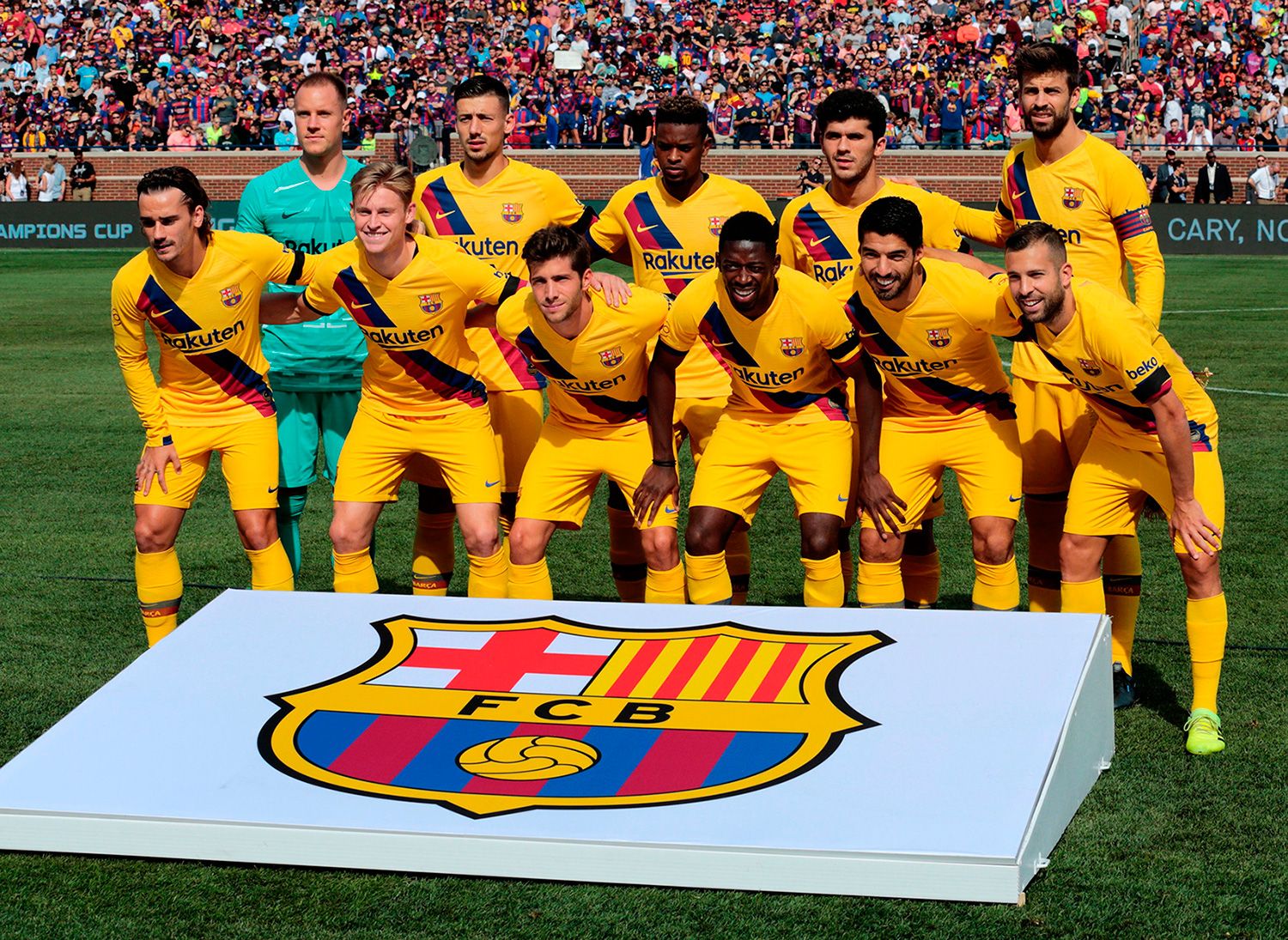 The lineup of FC Barcelona in a preseason game