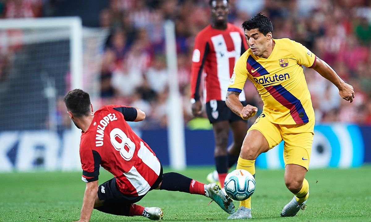 Luis Suárez, durante el encuentro ante el Athletic en San Mamés