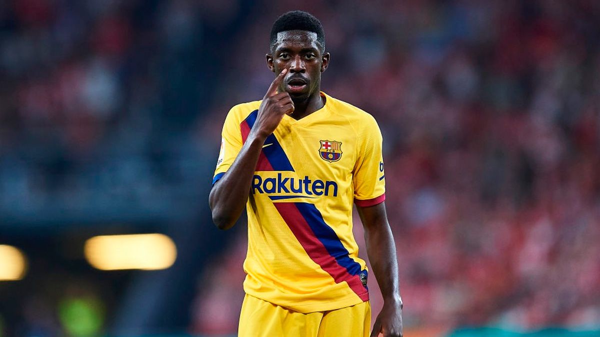 Ousmane Dembélé in a match of LaLiga with Barça