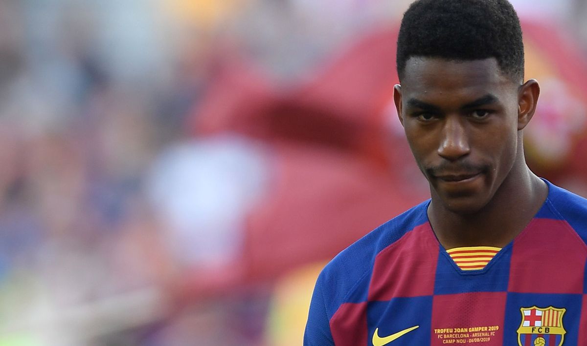 Junior Firpo, durante la presentación del Barcelona