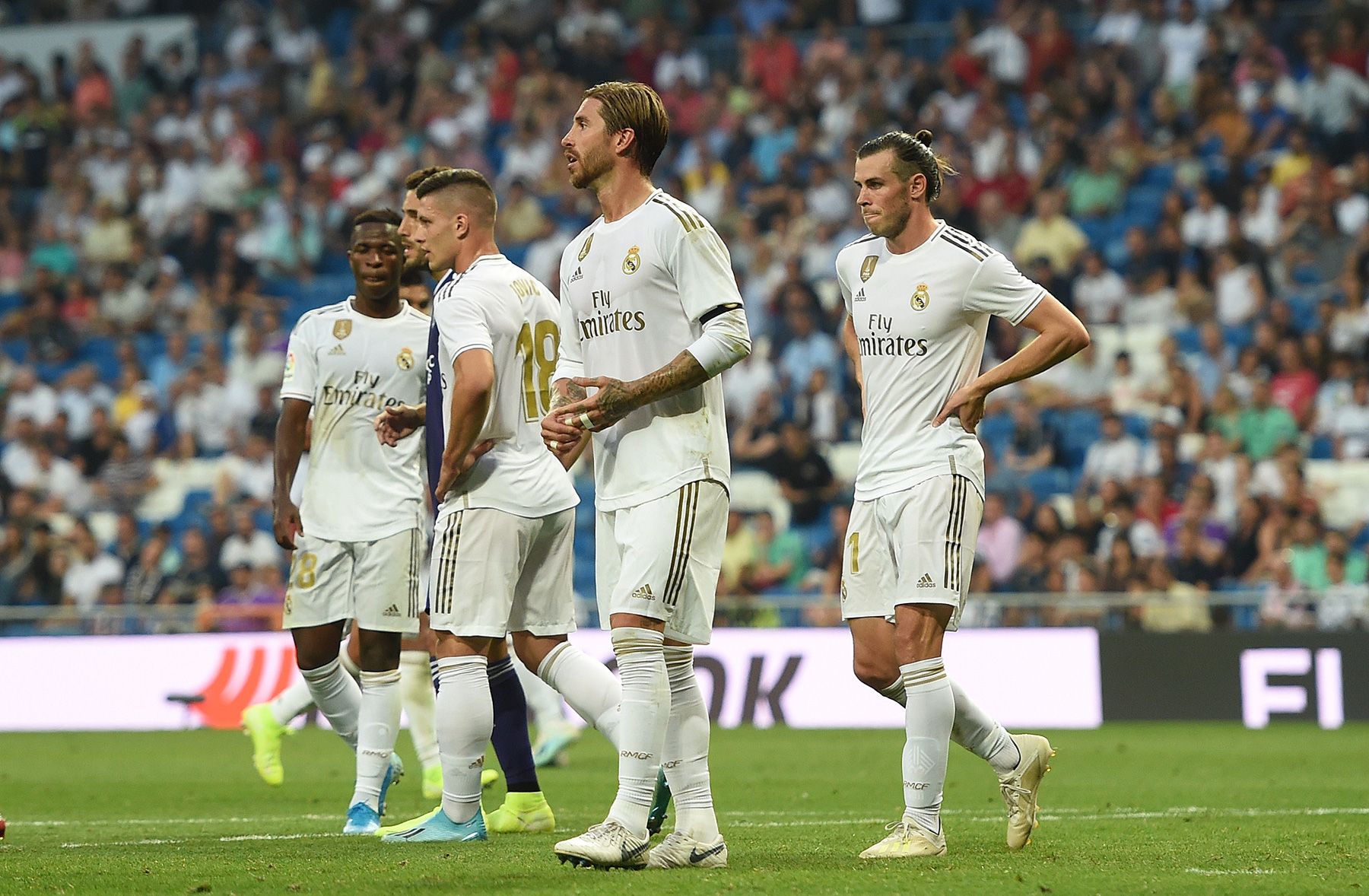 The players of the Madrid after the tie against the Valladolid