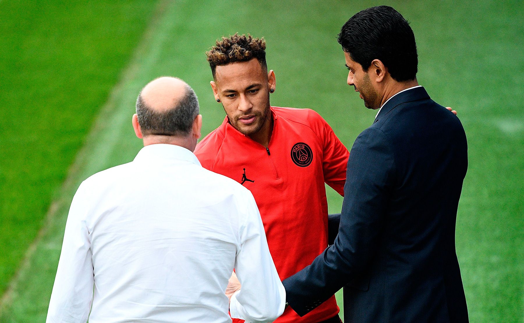 Nasser Al-Khelaïfi y Neymar en un entrenamiento del PSG