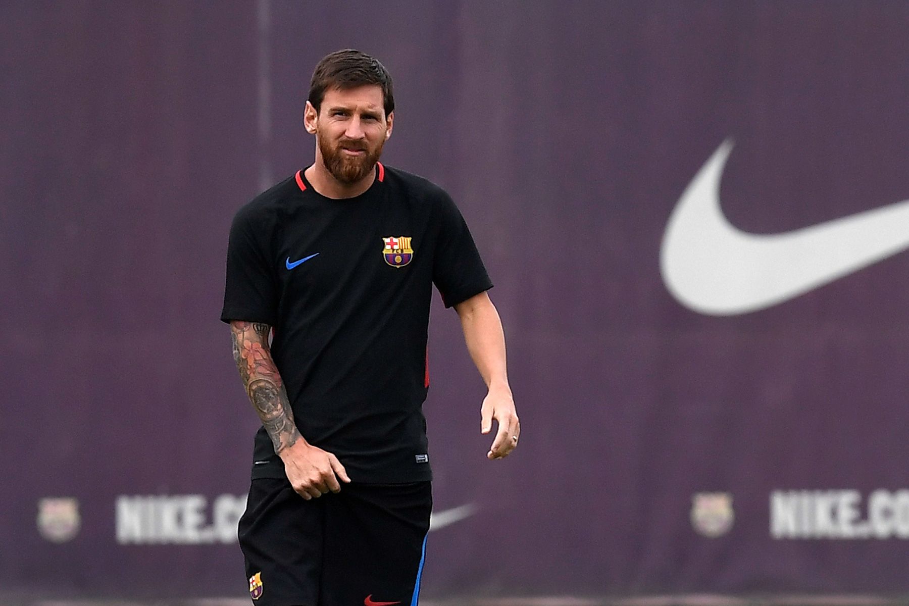 Messi en un entrenamiento con el Barça