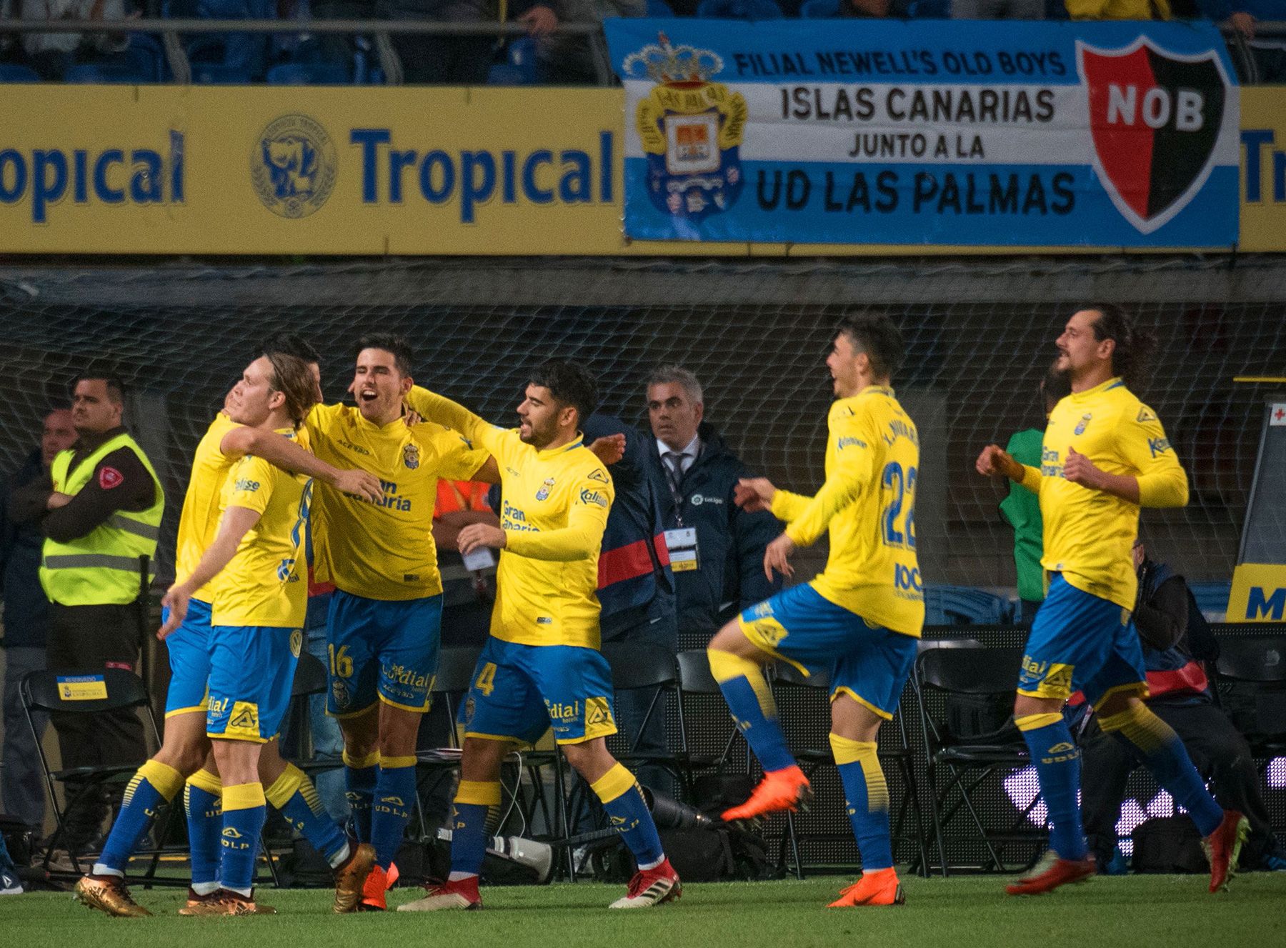 Los jugadores de Las Palmas celebra un gol