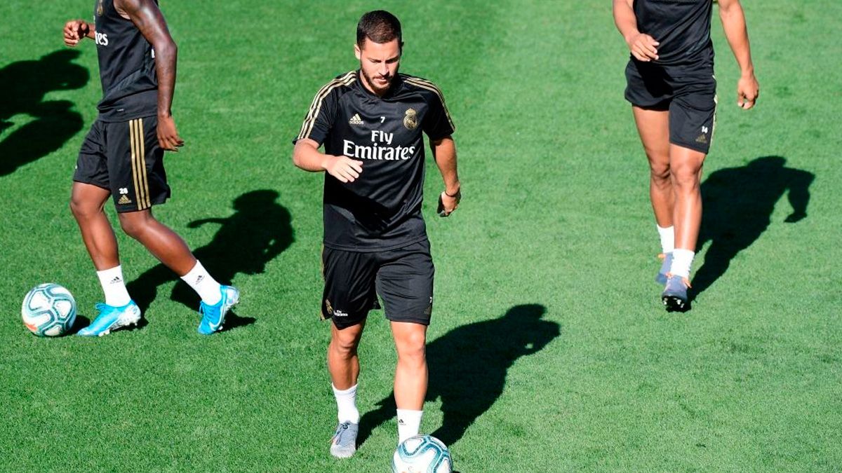 Eden Hazard in a training session of Real Madrid
