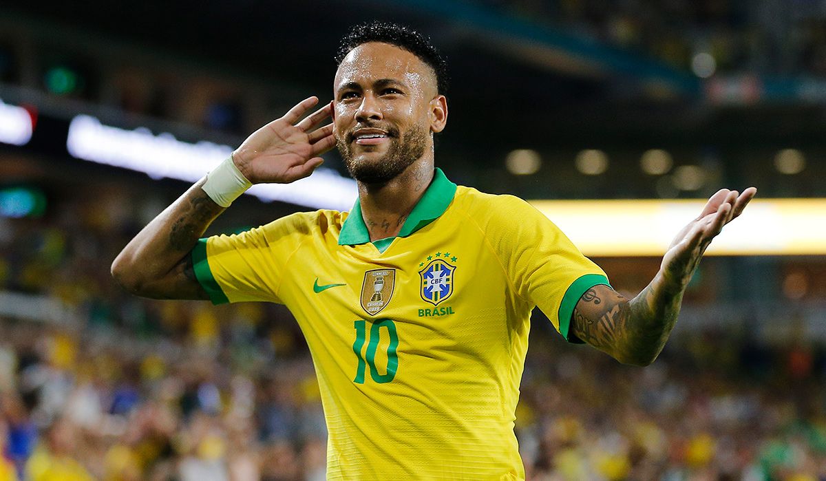 Neymar Jr, celebrando un gol marcado con la selección de Brasil