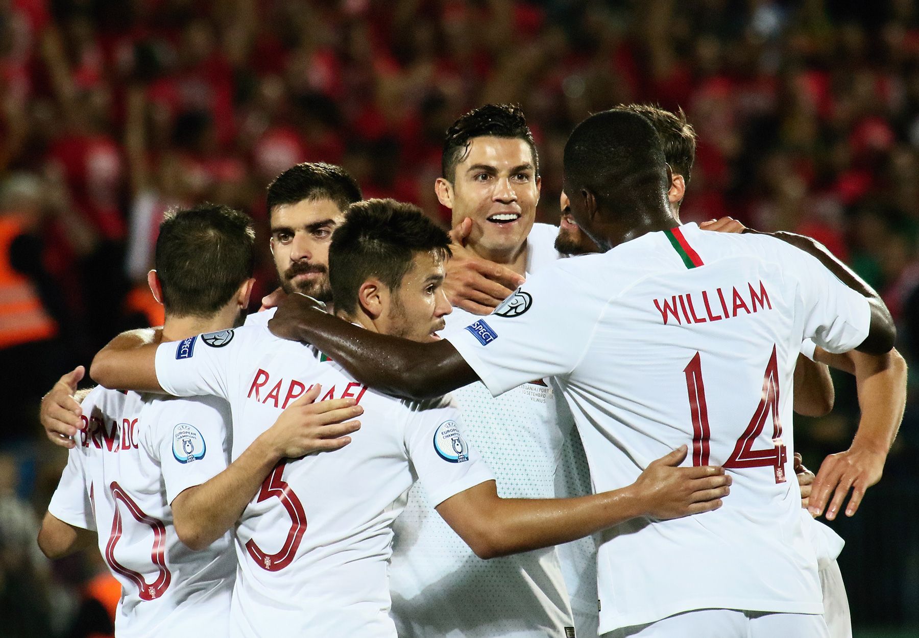 Cristiano Ronaldo and his mates celebrate a goal of Portugal