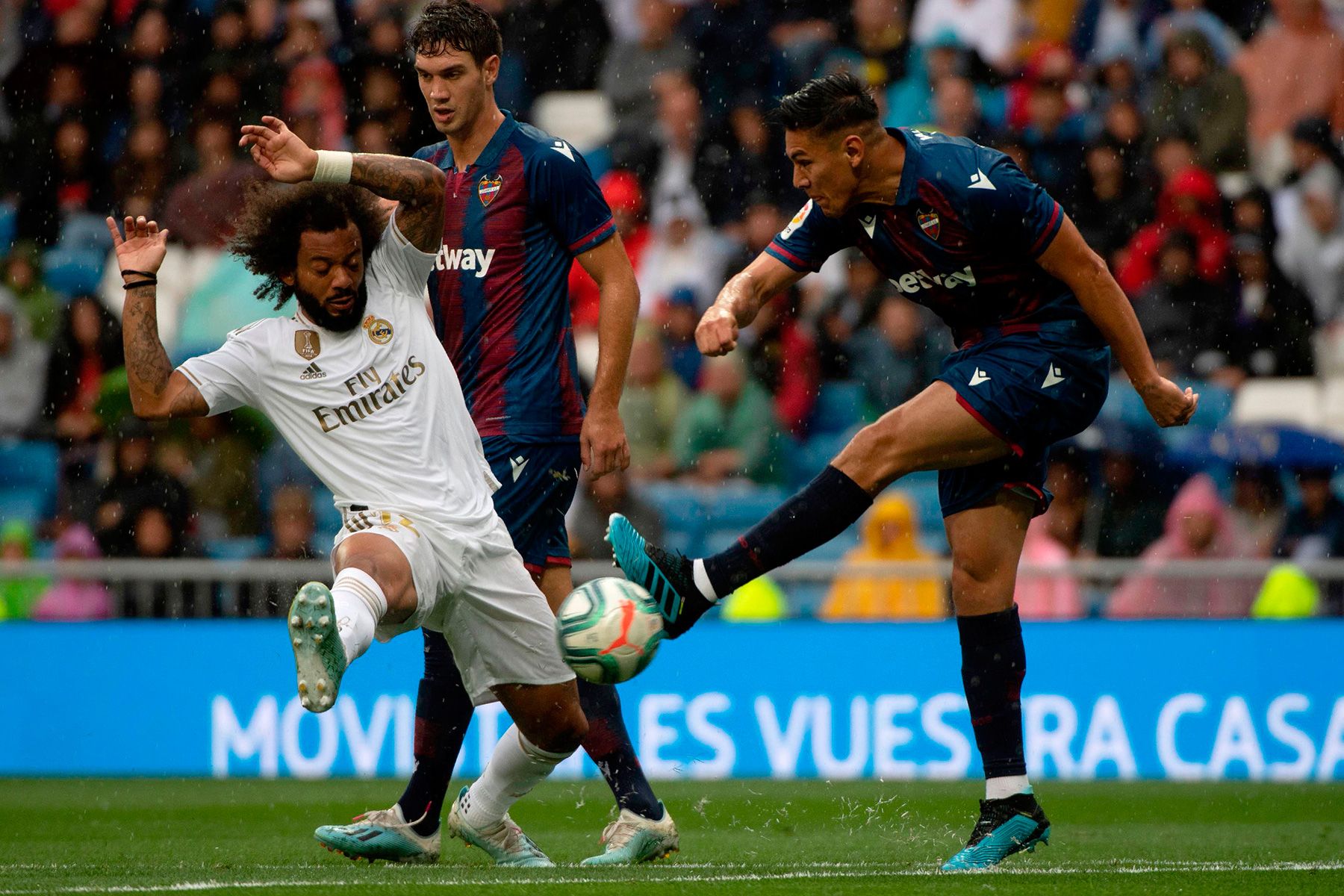 Marcelo reacts in front of a shot of Duarte