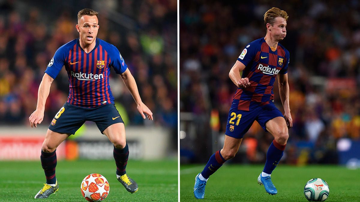 Arthur and Frenkie de Jong, during a match with FC Barcelona