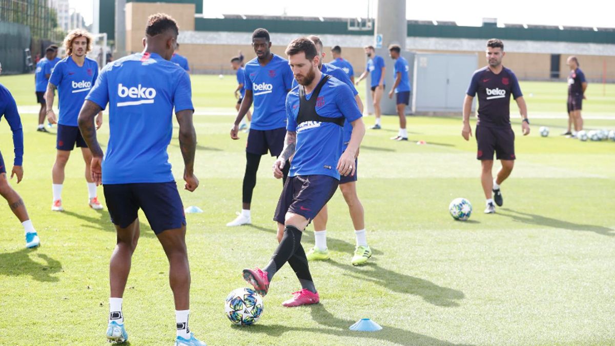 Leo Messi and Ousmane Dembélé in a training session of Barça | FCB