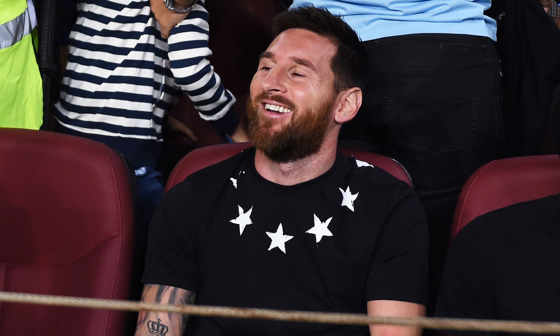 Leo Messi in the terracing of the Camp Nou