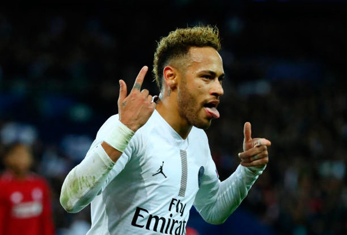 Neymar, celebrating a goal with PSG
