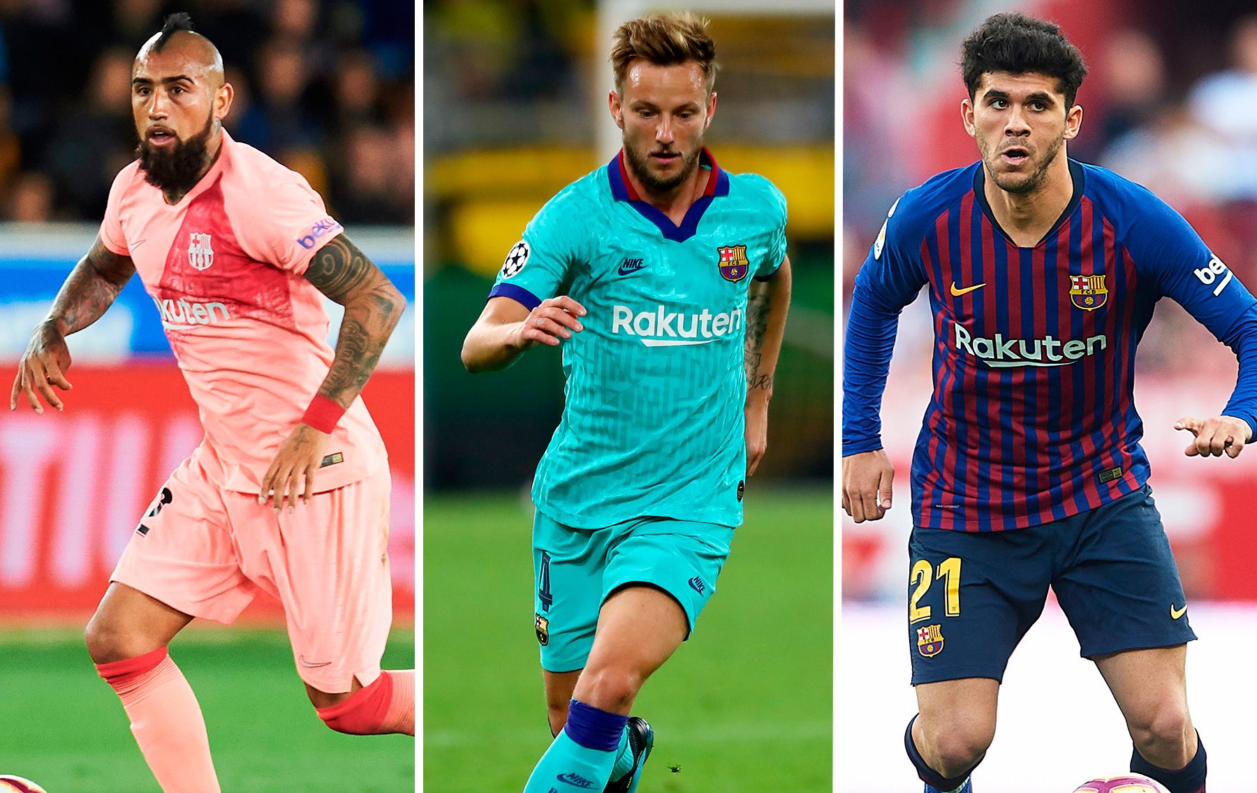 Arturo Vidal, Ivan Rakitic y Carles Aleñá, jugadores del Barça